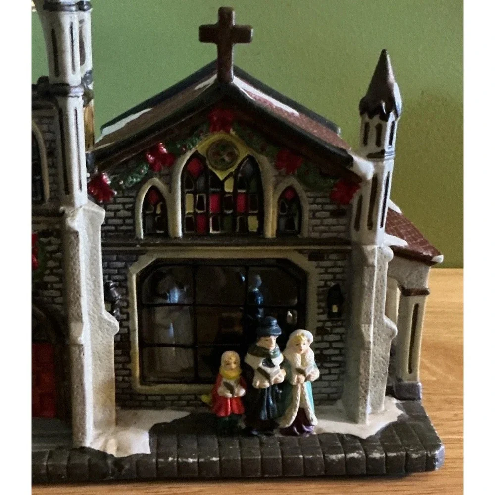 2003 Holiday Expression Hand-Painted Porcelain Light Church, 3D Window, No Light